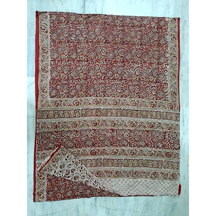 Hand Block Printed Kalamkari Cotton Saree-ABHHBPKCS001