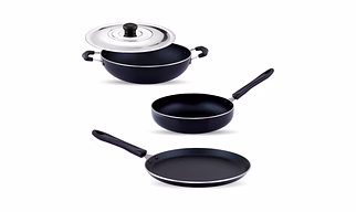 Jaipan Non Stick Cookware 3pc Gift Set with Stainless Steel lid