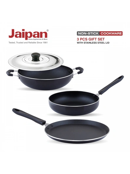 Jaipan Non Stick Cookware 3pc Gift Set with Stainless Steel lid-1