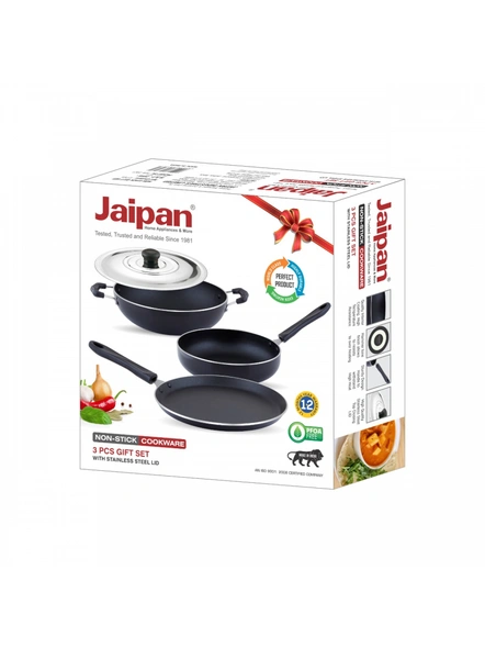 Jaipan Non Stick Cookware 3pc Gift Set with Stainless Steel lid-4