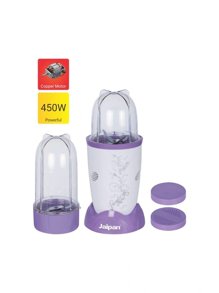 Jaipan Plastic 450 W Nutri Mix Mixer, Grinder, Blender (White and Purple)-2