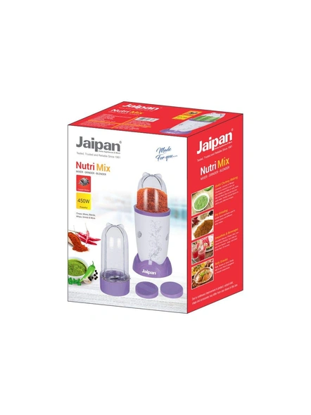 Jaipan Plastic 450 W Nutri Mix Mixer, Grinder, Blender (White and Purple)-5