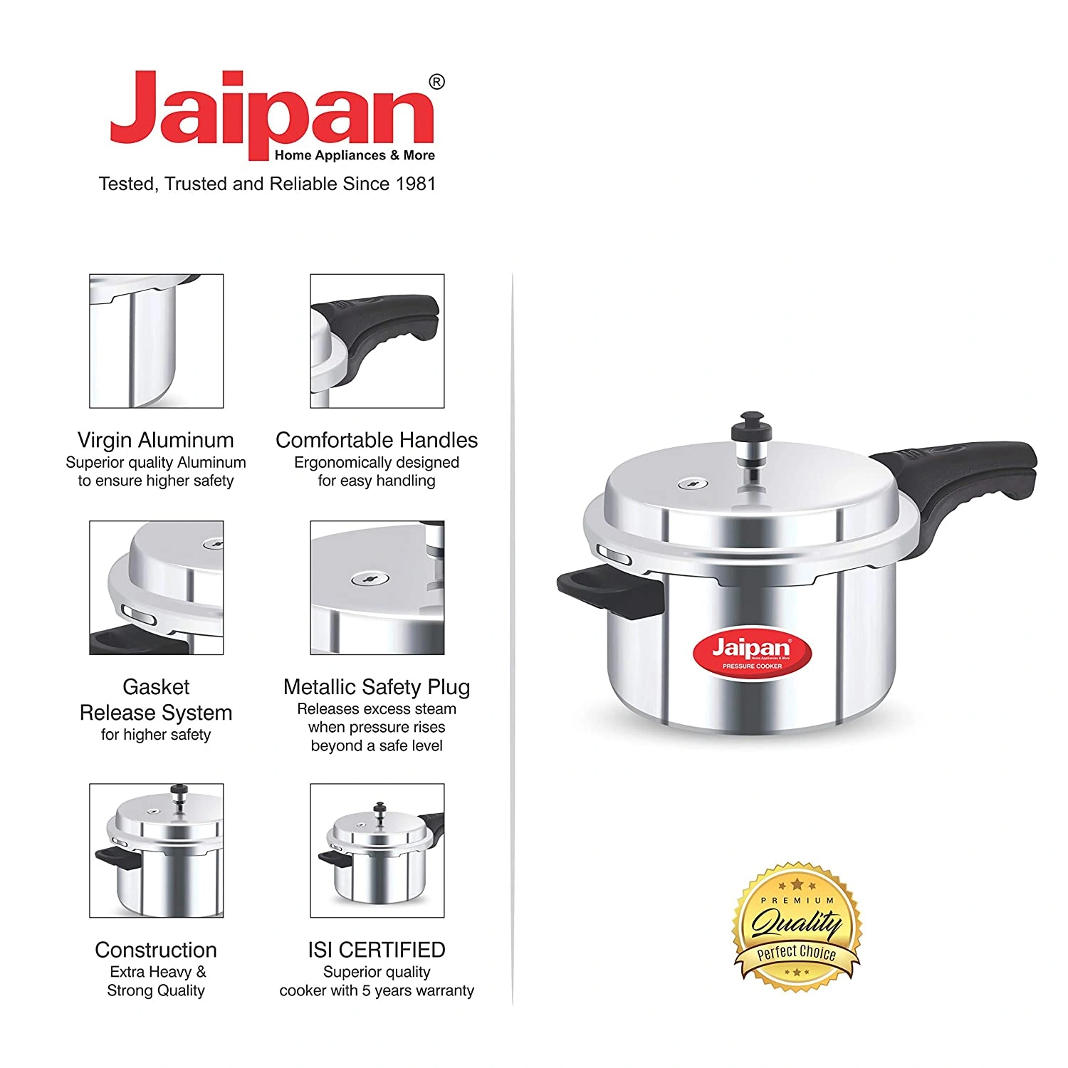 Jaipan Aluminium Star 5 Litres Pressure Cooker with Outer Lid,Silver-2