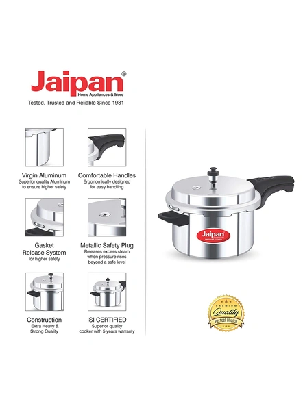 Jaipan Aluminium Star Pressure Cooker with Outer Lid, 5 Litres, Silver-2