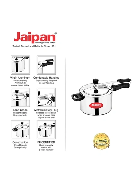 Jaipan Gold  Aluminium Pressure Cooker with Inner Lid, 2 litres, Silver-3