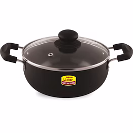 jaipan hard anodised 24cm kadhai with glass lid