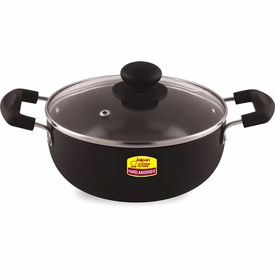 jaipan hard anodised 24cm kadhai with glass lid