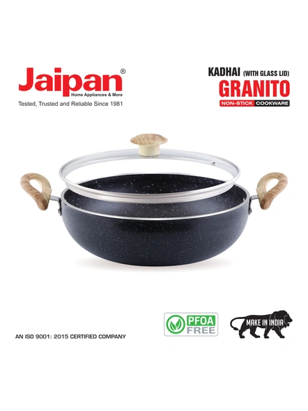 Jaipan Granito Deep Kadhai with Glass Lid 4mm 2ltr-1