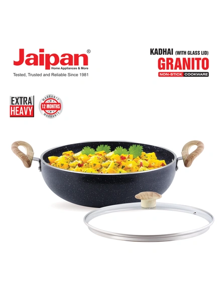Jaipan Granito Deep Kadai with Glass Lid 4mm 2.5ltr-2