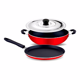 jaipan gold series 3pcs non-stick gift set dosa tawa, kadhai & lid