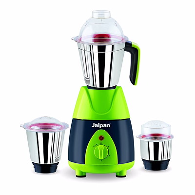 jaipan grand master 850 watt mixer grinder | 3 stainless steel jars | heavy duty motor | abs body | 2 years warranty | bright green and black colour