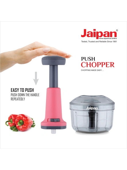 Jaipan Push 'N' Chop Vegetable Chopper, Onion Chopper, Garlic Chopper Hand Chopper ( Grey)-Pink-2
