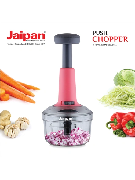 Jaipan Push 'N' Chop Vegetable Chopper, Onion Chopper, Garlic Chopper Hand Chopper ( Grey)-Pink-1