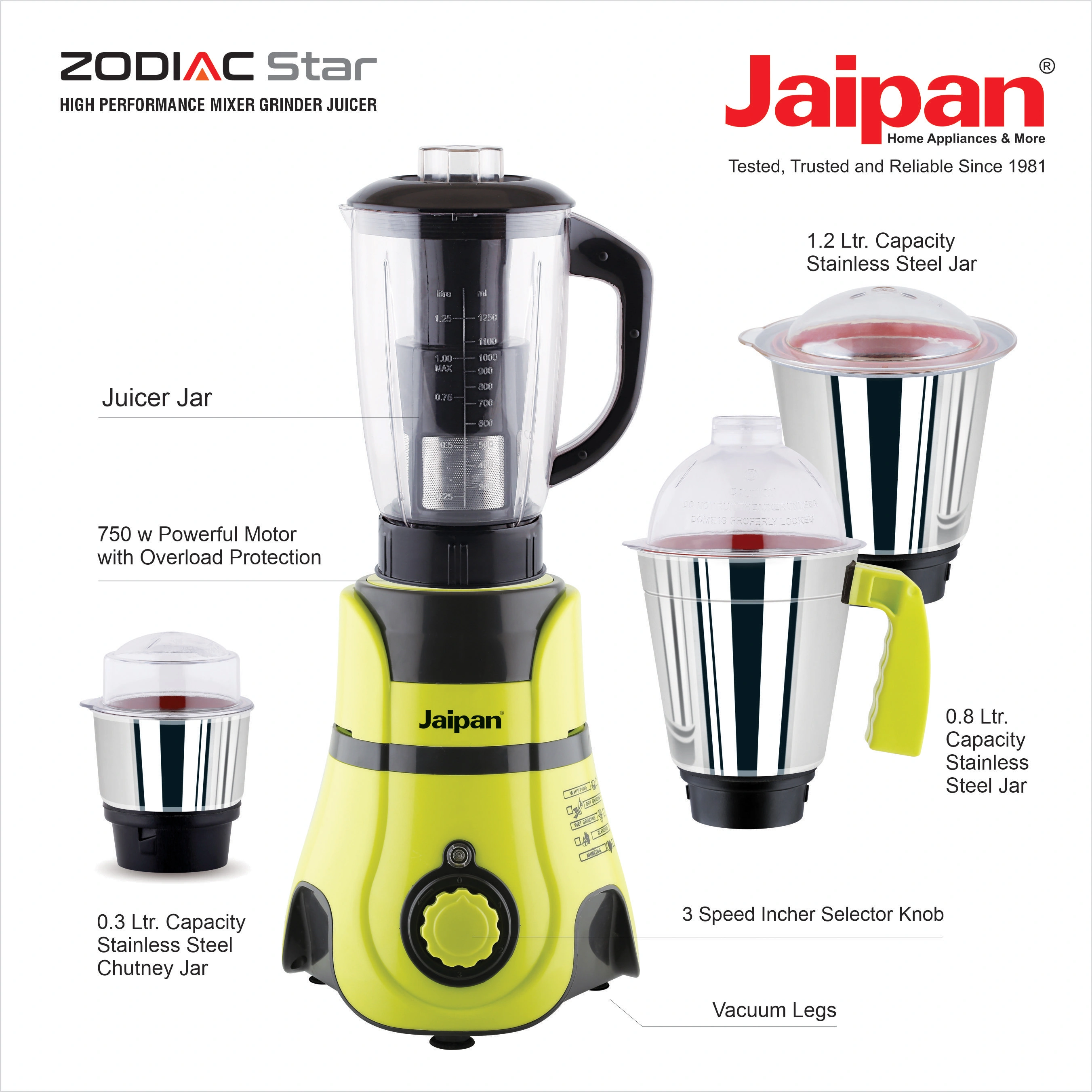 Jaipan Zodiac Mixer 850 watts with 4 jar-4