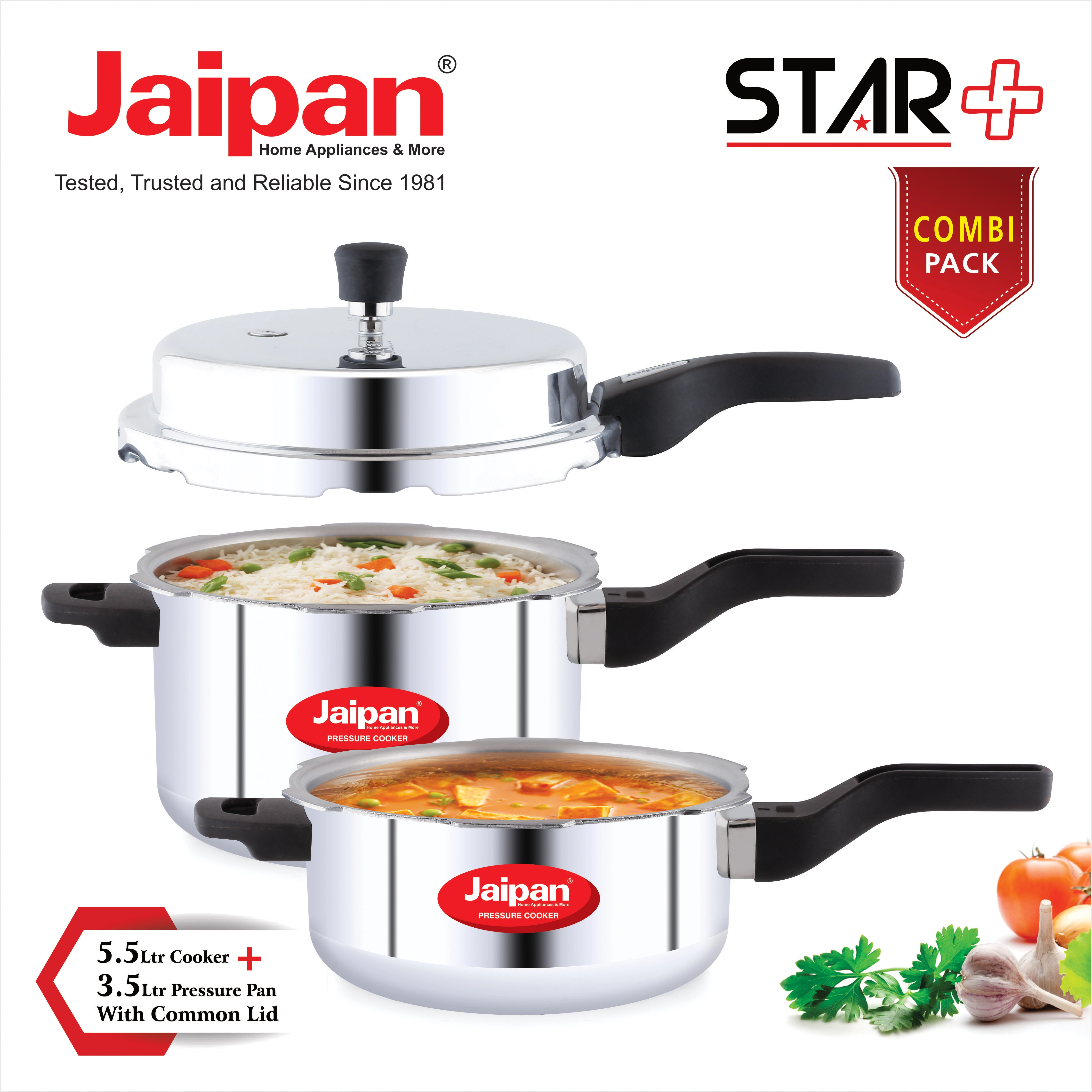 Jaipan Star + Combi Pack 5.5 Ltr Pressure Cooker + 3.5 Ltr Pressure Pan with Common Lid-3