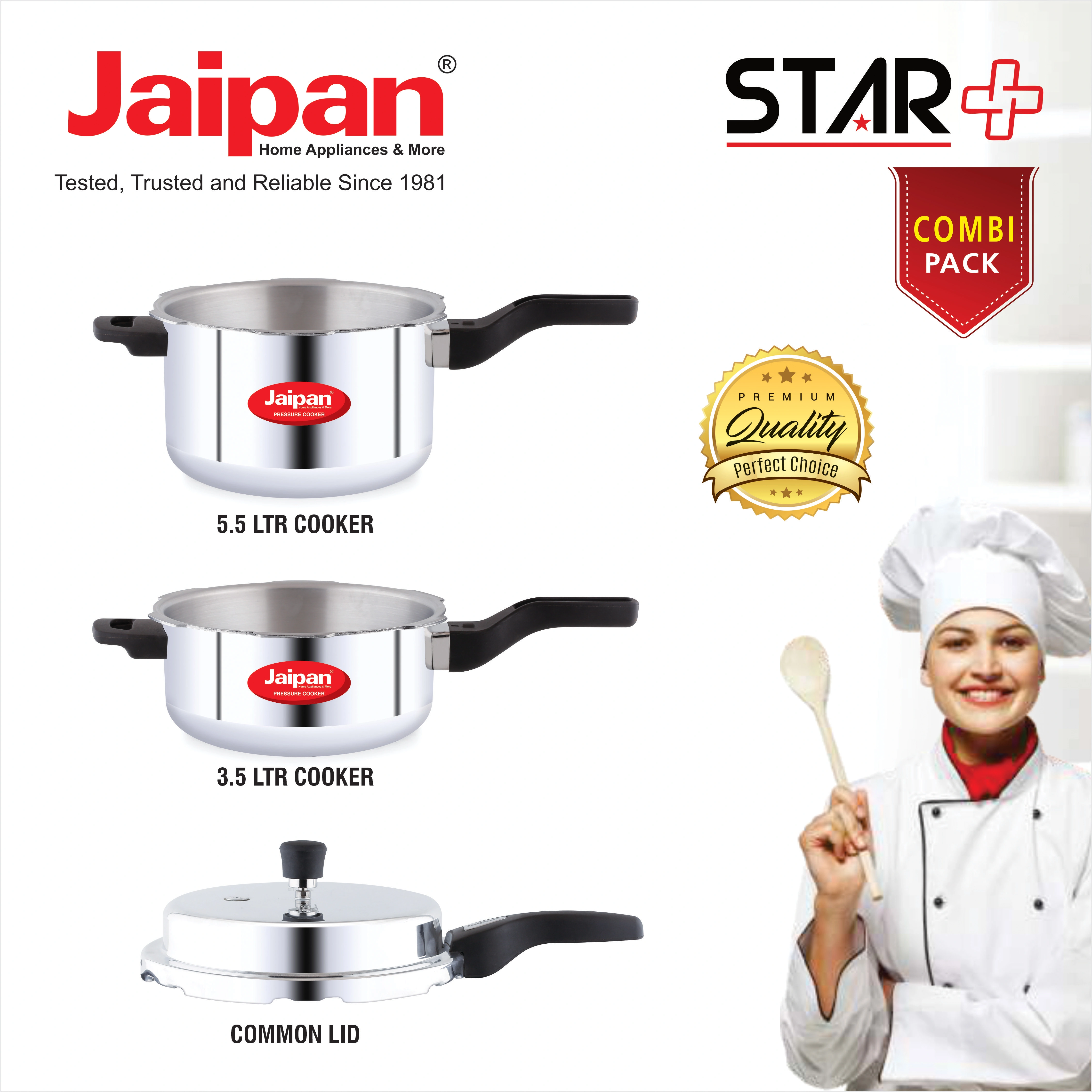 Jaipan Star + Combi Pack 5.5 Ltr Pressure Cooker + 3.5 Ltr Pressure Pan with Common Lid-1