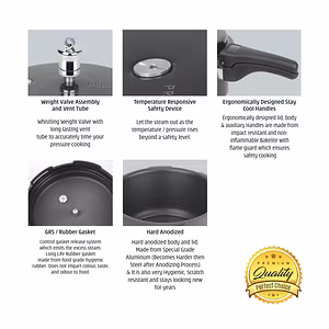 Jaipan Black Pearl 5 Ltr Hard Anodised Black Pressure Cooker outer lid