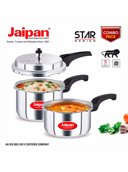 Jaipan Star Combi Pressure Cooker  Pack 2 Ltr + 3 Ltr with Common Lid-2