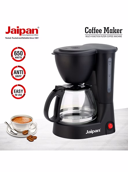 Jaipan Coffee Machine for Home &amp; Office | 600W | 6 Cups at a Time | Anti-Drip System | Borosilicate Glass Carafe | Compact Design | 1-Year Warranty-2