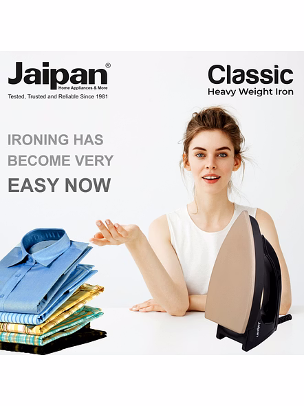 Jaipan Classic Heavy Weight Iron | 1.65 Kg |1000 Watt | Non-Stick Soleplate | 360° Swivel Cord | Aerodynamic Design | 12 Months Warranty | Black Colour-4