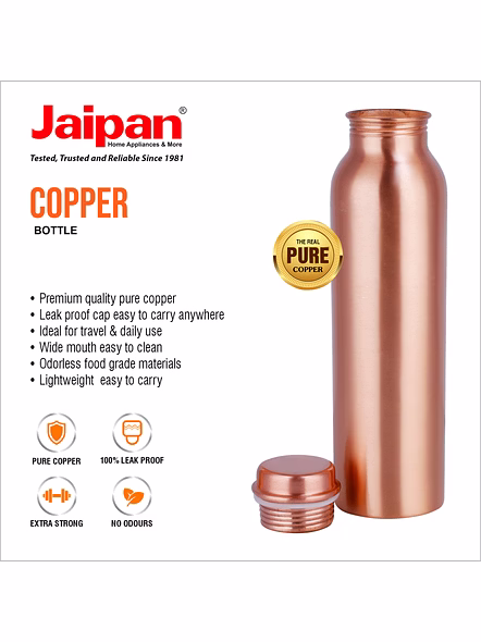 Jaipan 1000ml Pure Copper Water Bottle Leak Proof &amp; Rust Proof Water Bottle-2
