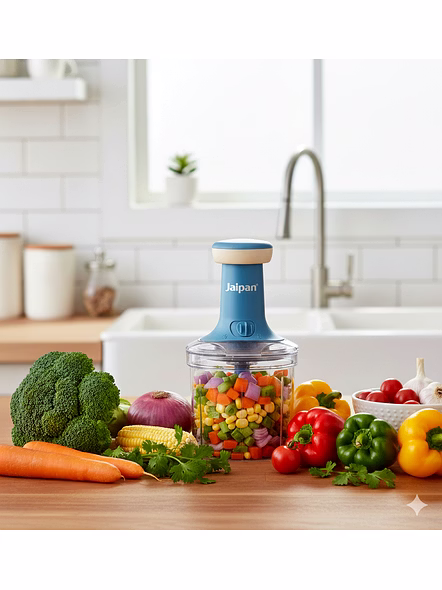 Jaipan Push 'N' Chop Vegetable Chopper, Onion Chopper, Garlic Chopper Hand Chopper ( Grey)-Light Green-3