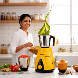 jaipan butler mixer grinder 850 watt | 3 stainless steel jars & blades | turbo trq professional series motor | superfast grinding & blending | 2 years warranty | bright yellow and black colour