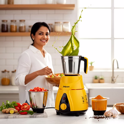 jaipan butler mixer grinder 850 watt | 3 stainless steel jars & blades | turbo trq professional series motor | superfast grinding & blending | 2 years warranty | bright yellow and black colour