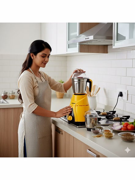 Jaipan Butler Mixer Grinder 850 watt | 3 Stainless Steel Jars &amp; blades |  Turbo TRQ Professional series Motor | superfast grinding &amp; blending | 2 years Warranty | Bright Yellow and Black Colour-7