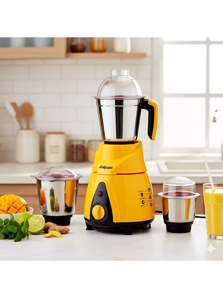 Jaipan Butler Mixer Grinder 850 watt | 3 Stainless Steel Jars &amp; blades |  Turbo TRQ Professional series Motor | superfast grinding &amp; blending | 2 years Warranty | Bright Yellow and Black Colour-9