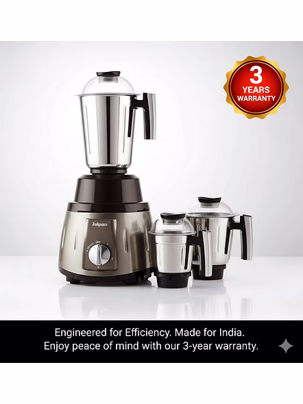Jaipan Big Bull 1100 Watt Mixer Grinder | 3 Stainless Steel Jars | ABS Body | Heavy Duty Motor | 3 Years Manufacturer's Warranty | Black &amp; Bronze Metallic Colour-3