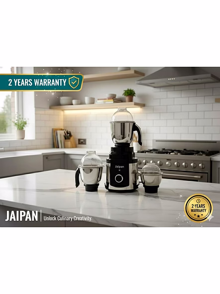 Jaipan Sonet Mixer Grinder | 1100 Watt | 3 Stainless Steel Jars | Heavy Duty Motor  | ABS Body | 2 Years Warranty | Steel Black Colour