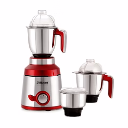 jaipan steelx mixer grinder | 1200 watt | 3 stainless steel jars | polycarbonate lids | heavy-duty motor | 2 years warranty | silver & red colour