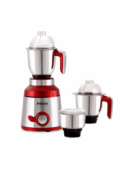 Jaipan SteelX Mixer Grinder | 1200 Watt | 3 Stainless Steel Jars | Polycarbonate Lids | Heavy-Duty Motor | 2 Years Warranty | Silver &amp; Red Colour-JPSTEELX0724