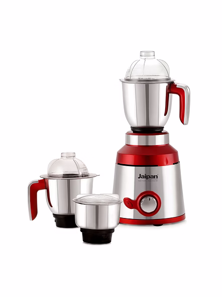 Jaipan SteelX Mixer Grinder | 1200 Watt | 3 Stainless Steel Jars | Polycarbonate Lids | Heavy-Duty Motor | 2 Years Warranty | Silver &amp; Red Colour-1