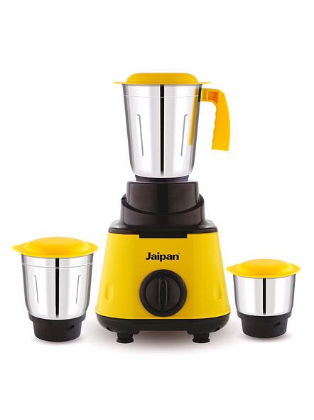 Jaipan Smart Pro Mixer Grinder 550 Watt | 3 Stainless Steel Jars | ABS Body | Universal Blades | Overload Protection | 1 Year Warranty on Motor | Yellow and Black Colour