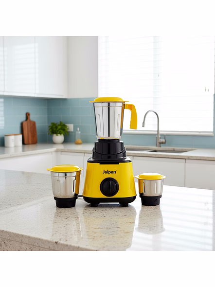 Jaipan Smart Pro Mixer Grinder 550 Watt | 3 Stainless Steel Jars | ABS Body | Universal Blades | Overload Protection | 1 Year Warranty on Motor | Yellow and Black Colour-2