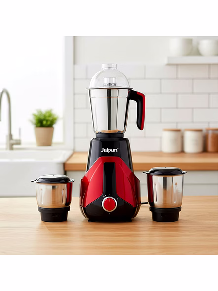 Jaipan Luxur Mixer Grinder 750 Watt | 3 Stainless Steel Jars | ABS Body | Overload Protection | 2 Years Warranty | Mix - Grind - Blend | Red and Black Colour-2