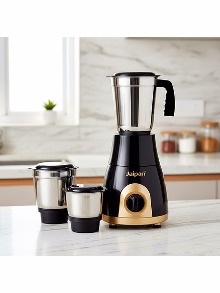 Jaipan Nexon Mixer Grinder 550 Watts | 3 Stainless Steel Jars | Universal Blades | ABS Body | 2 Years Warranty | Black &amp; Golden Colour.-2