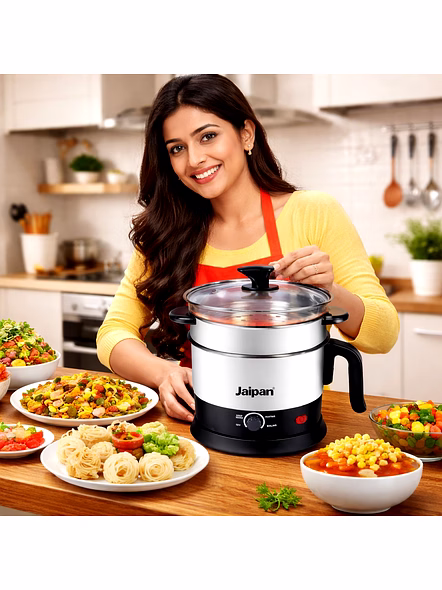 Jaipan Multi Functional Fusion Electric Kettle | Stainless Steel Body | Steamer + Kettle |1.5 Litre Capacity | 600 Watts | 1 Year Warranty | Silver &amp; Black Colour-4
