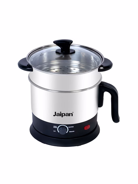 Jaipan Multi Functional Fusion Electric Kettle | Stainless Steel Body | Steamer + Kettle |1.5 Litre Capacity | 600 Watts | 1 Year Warranty | Silver &amp; Black Colour-JPMK004