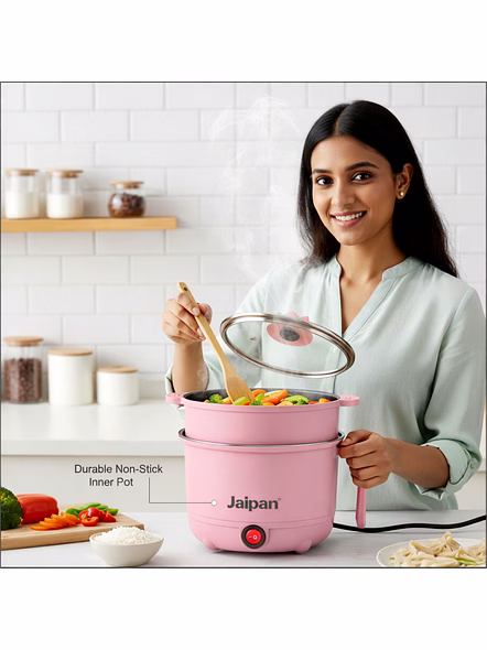 Jaipan PC Multi Kettle with Steamer &amp; Egg Attachment | 600 Watts | 1.5 Litre Capacity | Single Switch Operation | 1 Year Warranty | Pink Colour-3