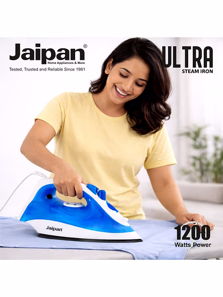 Jaipan Ultra 1200 Watt Steam Iron | Powerful Steam | Non-Stick Sole Plate | Vertical Ironing | 12 Months Manufacturer Warranty | Blue &amp; White Colour-3