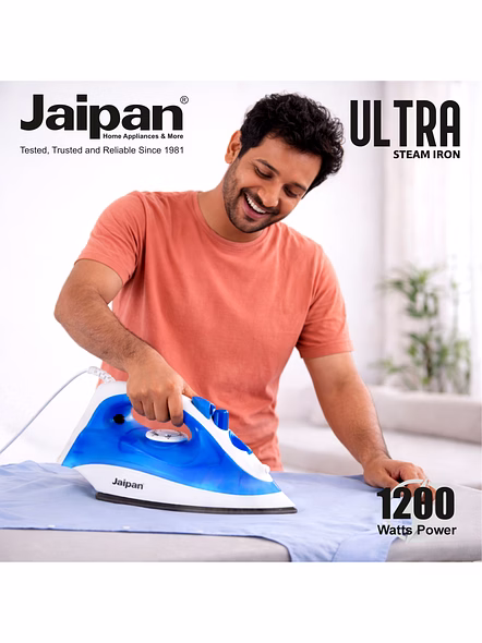 Jaipan Ultra 1200 Watt Steam Iron | Powerful Steam | Non-Stick Sole Plate | Vertical Ironing | 12 Months Manufacturer Warranty | Blue &amp; White Colour-4