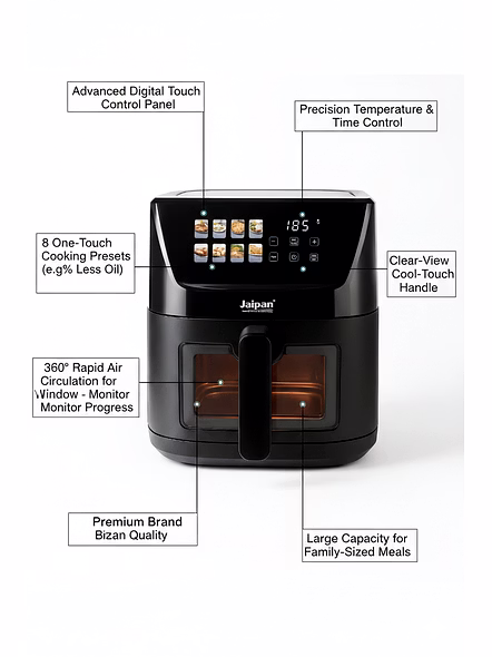 Jaipan 5.5 L Digital Air Fryer with Touch Control | Oil-Free Cooking | Digital Display | Large Capacity | Adjustable Temperature &amp; Timer | Black-5