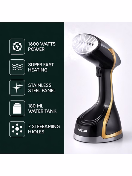 Jaipan Garment Steamer, Wrinkle Remover, Iron, Fast Heat, 180 ML Water Tank, 1600W, Detachable Fabric Brush (Black &amp; Grey)-5