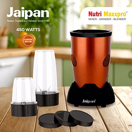 jaipan nutri pro max juicer mixer blender | smoothie juices milkshake blender | 450 watts | 2 jars with additional dispenser lids | compact design | 1 year warranty