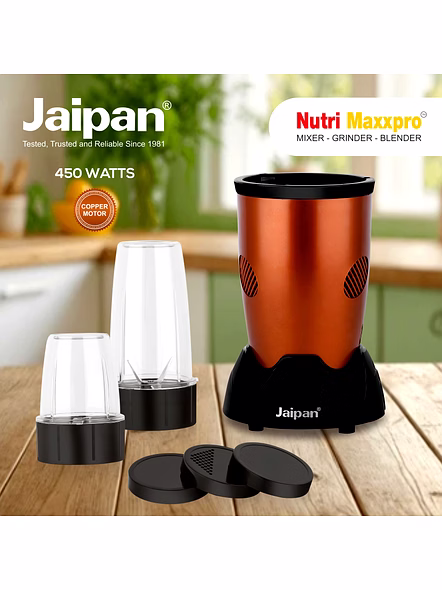 Jaipan Nutri Pro Max Juicer Mixer Blender | Smoothie Juices MilkShake Blender | 450 Watts | 2  Jars with additional dispenser lids | Compact Design | 1 Year Warranty