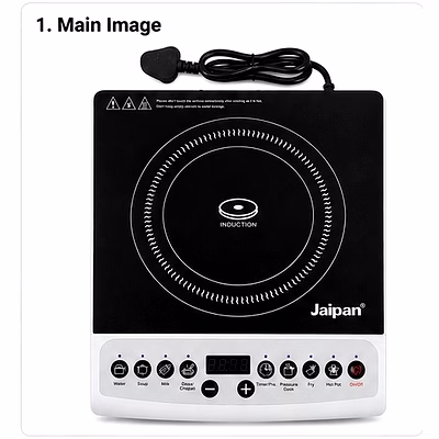 jaipan jic-1220 induction cooktop 2000 watts with black crystal glass top | 7 preset cooking modes | digital display | energy efficient induction cooker | touch button control | black