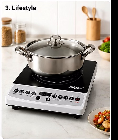 Jaipan JIC-1220 Induction Cooktop 2000 Watts with Black Crystal Glass Top | 7 Preset Cooking Modes | Digital Display | Energy Efficient Induction Cooker | Touch Button Control | Black image 2